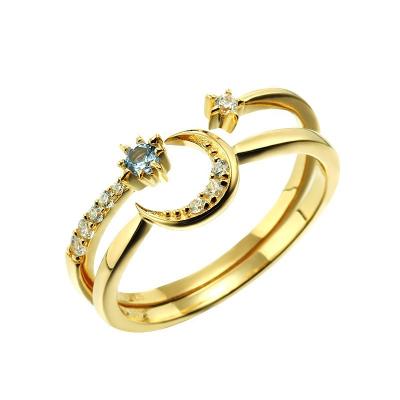 China Romantic Fashion New S925 Sterling Silver Star Moon Opening Set Ring Simple Star Moon Ring Women Luxury Jewelry Romantic Gift for sale