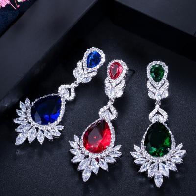 China Romantic Fashion New Trend Long Style Micro-inlaid AAA Zircon Water Drop Earrings Color Water Drop Women All-match Romantic Jewelry Gift for sale