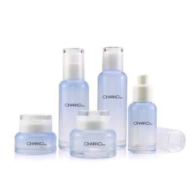 China 50g 100ml 120ml 50ml Cosmetic Serum Custom Printing Glass Bottle With Lotion Pump Toner Cosmetic Packaging Set for sale