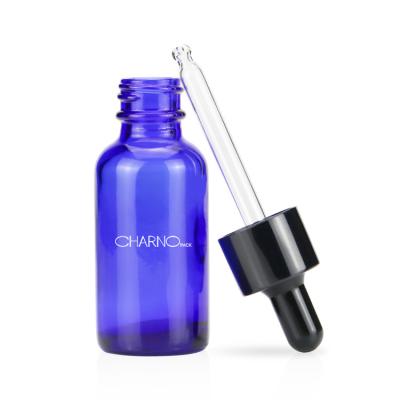 China Cosmetic 30ml 60ml 120ml Boston Glass Blue Empty Round Essential Oil Dropper Bottle for sale