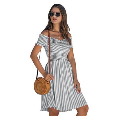 China Summer Breathable Fashion Sexy Strapless Off The Shoulder Chest Wrap Stripe Lady Elegant Dresses For Women for sale