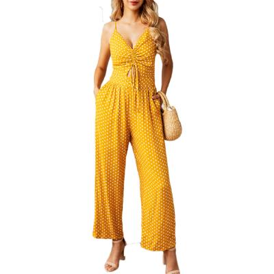 China Breathable Sexy Wide Leg Sleeveless Back Wide Leg Chest Wrap Bow Bandage Jumpsuit Long Jumpsuit With Pocket For Women for sale