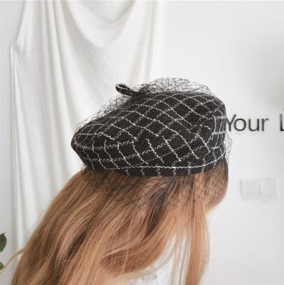 China 2020 Retro Comfort Plaid Beret Women Autumn Breathable Net Winter Stylish Painter Woolen Hat for sale