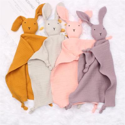 China 100% Cotton Muslin Organic Bowknot Bunny Comforter Toy Baby Lovey Blanket 40 x 40cm for sale