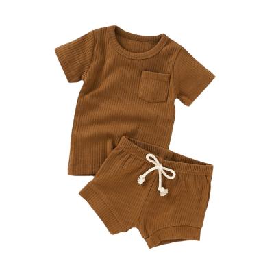 China Spandex / Organic Cotton Short Sleeve Baby Sports Pajamas Suits Solid Color Shorts Pajamas Suits for sale