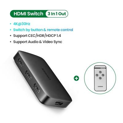 China UGREEN HDMI Switch For Xiaomi MI Box 3 In 1 Out HDMI-Compatible 4K30Hz Changer For TV Box PS4 Switcher With HDMI Controller Cable Cm332 for sale