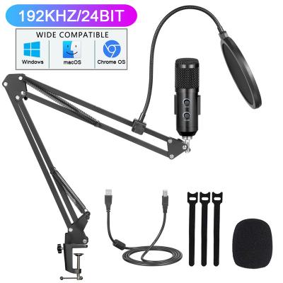 China Professional Microphone USB Microphone Kit 192KHZ/24BIT Condenser Mic For Gaming Computer YouTube Cable Podcast PC Podcast With Adjustable Boom Arm Stand for sale