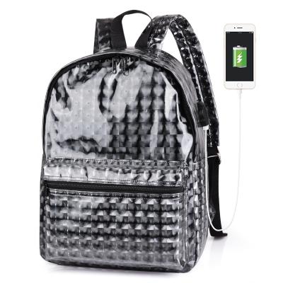 China Teenage PU Leather Waterproof Colorful Laser Girl USB Outdoor Backpack for sale