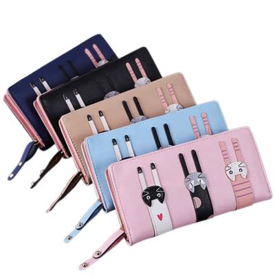 China Cartoon PU Cats Women's Long Latest Design Ladies Purse Wallet for sale