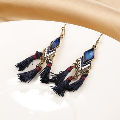 China TRENDY Tassels Alloy Retro Custom Tasseled Polyester Copper Resin Bohemian Earrings for sale