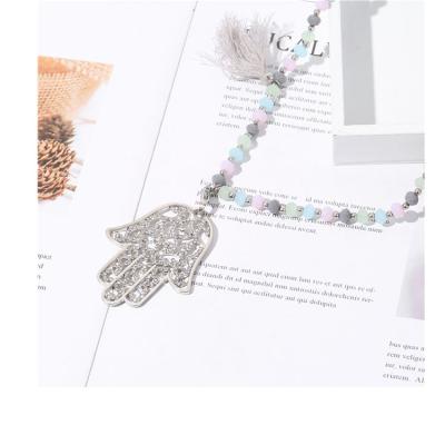 China CLASSIC Ethnic Colorful Natural Stone Tassel Palm Necklace Pearl Bead Style Pendant Necklace for sale