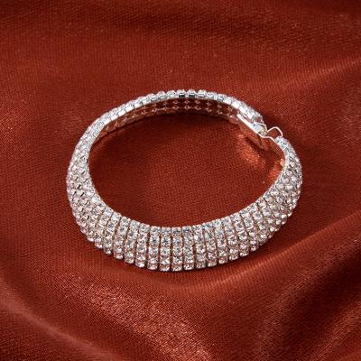 China Five-row Hyperbole Diamond Bracelet Shiny Silver Stretch Diamond Rhinestone Stretch Bracelet For Women Jewelry for sale