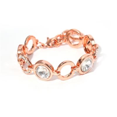 China CLASSIC Reach To Board Rose Gold Round Alloy Glass Crystal Glitter Bangle Adjustable Chain Bracelet for sale