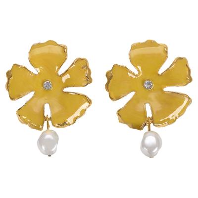 China TRENDY Marine Series Shells Pearl Drop Earrings Summer Enamel Flower Earrings For Women for sale