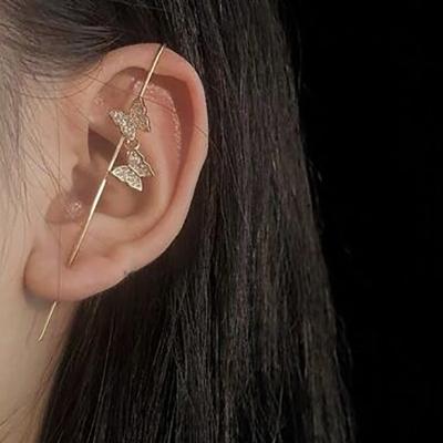 China FASHIONABLE Copper Inlaid Oblique Line Ear Bone Clip Zircon Gold Clip Butterfly Needle Pavilion Earrings Plated for sale