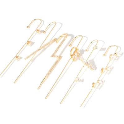 China TRENDY Gold Zircon Clip On Earrings Lighting Ear Hook Gold Plated Diamond Clip Punk Hook Zirconia Stud Earrings for sale