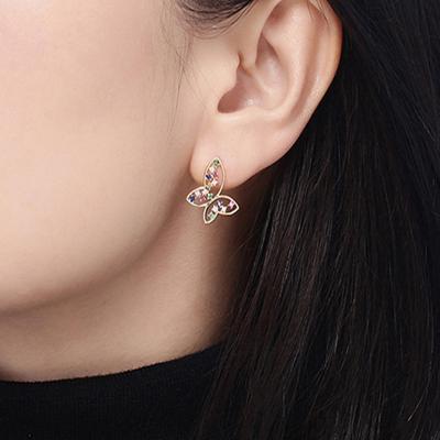 China TRENDY CZ Colored Brass Earring Rhinestones Zirconia Hollow Out Gold Butterfly Stud Earring for sale