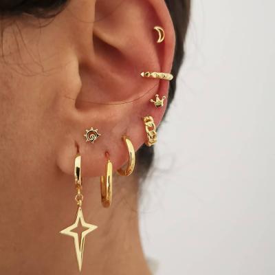 China Street Style TRENDY Retro Stars Circle Cuff Earrings With Cubic Zircon Crystal Earrings Set Gold Plated for sale