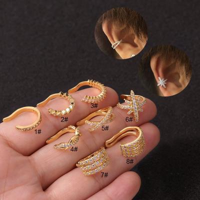 China FASHIONABLE No Piercing Mini Circle Rhinestone Hoop Earings CZ Gold Silver Adjustable Clip Stud Earrings New With Zircon for sale