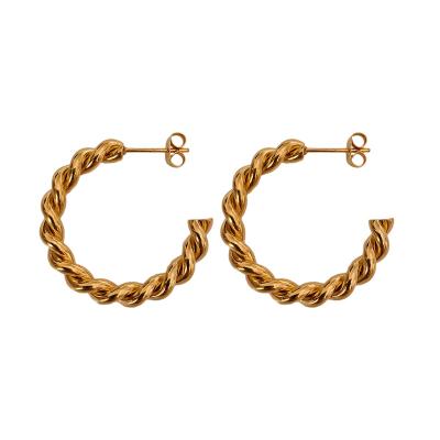 China FASHIONABLE Twist Gold Circle Hoop Earrings Opening Round C Shape Chunky Gold Hoop Earring Stainless Steel for sale