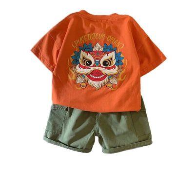 China 2021 New Leisure Anti-wrinkle Summer Kids Tiger Graphic Pure Color Shorts Sleeve Set for sale