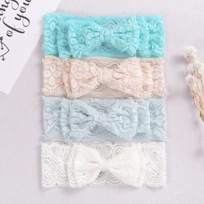 China High Quality Sporty Baby Lace Baby Headbands Soft Double-Layer Knitted Elastic Bow Knot Headband for sale