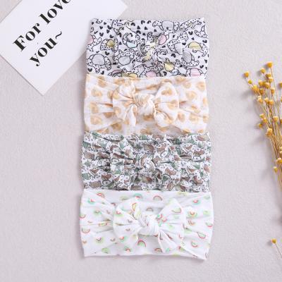 China Sporty Children's Hair Accessories Baby Printing Headband Baby Soft Nylon Bow Headbands for sale