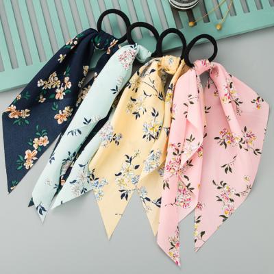 China Sporty Unique Girls Hair Ties Bow Scrunchies Elastic Floral Hair Tie With Ribbon for sale