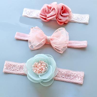 China Sweet Korean Hair Circle Pearl Princess Pink Flower Butterfly Baby Kids Elastic Hair Circle Lace Headband for sale