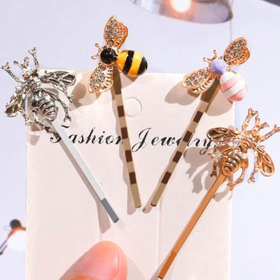 China Fashion Gold Metal Hair Clip Little Honey Bee HairpinColorful Rhinestone Pave GoldColorful Fancy Hair Clips for sale