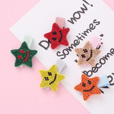 China Cute Fashion Children Hair Clips Central Institute of Statistics Korean Version Girls Hair Accessories Color Smiling Stars Rhinestone Baby Seamless Hair Clips for sale