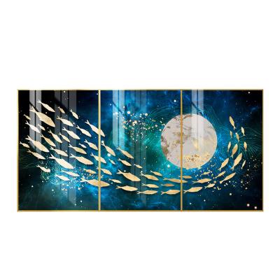 China American Style Bright Art Surrounded Fish Creativity Porcelain Painting Size Design Custom Crystal Wall for sale