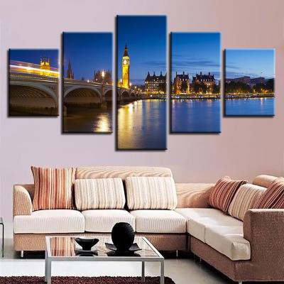 China Waterproof+ECO-Friendly Dropshipping 3/4/5 Panels Large Cityscape Canvas Wall Art Picture For Dining Room Home Hotel Cafe Decoration for sale