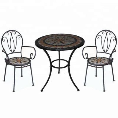 China Modern Mosaic Art Metal Frame Table And Two Chairs Surround Outdoor Furniture Garden Set for sale