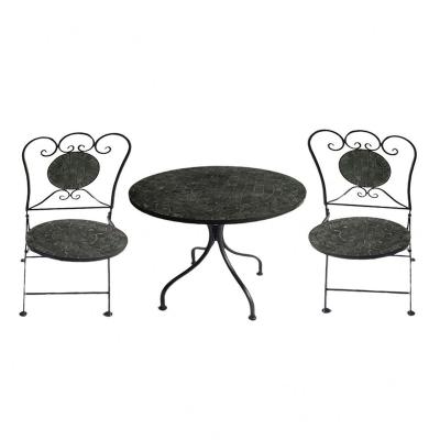 China Outdoor Modern Metal Garden Furniture Folding Wrought Iron Mosaic Bistro Table Set for sale