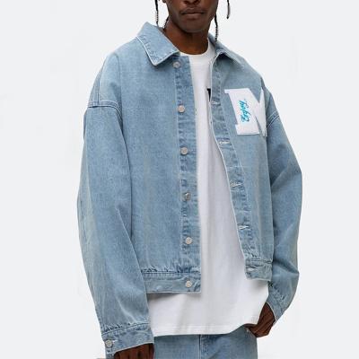 China Breathable Casual Loose Oversized Embroidery Custom Logo Patches Custom Denim Biker Jacket Men's Denim Jacket for sale