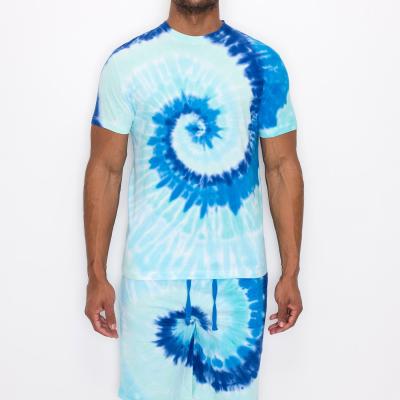 China Breathable High Quality Tie Dye Oversized T-shirt Men 2 Pieces Set Short Tie Dye Men Cotton Custom Fashion Summer Suit Jogging T-Shirt 100% for sale