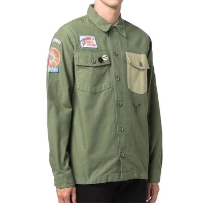 China Custom Men's OEM Military 100% Cotton Long Sleeve Breathable Army Green Button Down Shirts Cargo Work Shirt Jacket For Men for sale