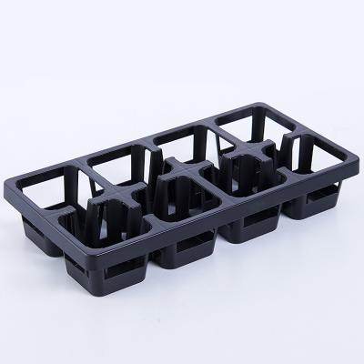 China 8 Hole Square Eco-friendly Black Plastic Pot Carry Tray Thermformed Transport Tray for sale