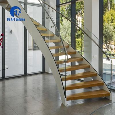 China Modern DS Customized Hot Sale USA Standard Curved Stairs Curve Glass Enclosure Floating Staircase for sale