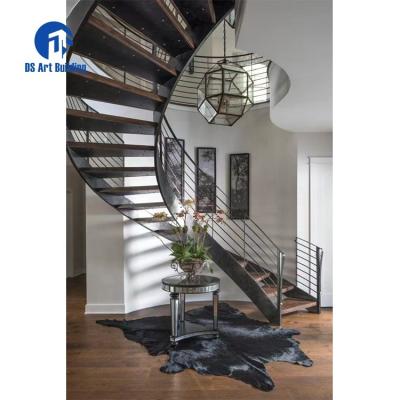 China DS Modern Custom Building Code Tempered Glass Fencing Pillars Stairs Modern Curved Steel Staircase for sale