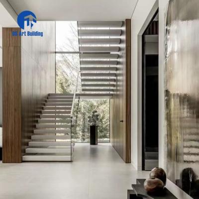 China Modern DS Customized Modern Apartment Interior Tempered Glass Cantilever Stairs with Solid Wood Tread for sale