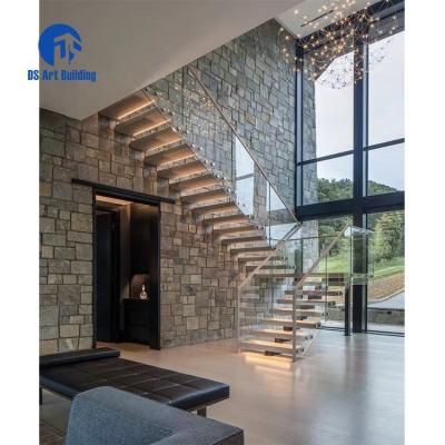 China DS Modern Design Modern Staircase Custom Solid Wood Floating Staircase With Glass for sale