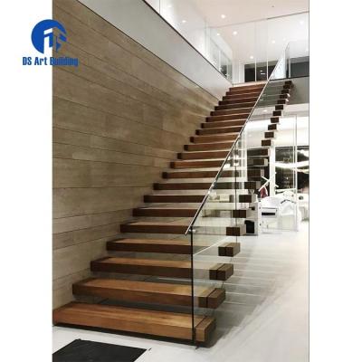 China DS Modern Modern Floating Staircase Contemporary Indoor Wood Tread Stringer Straight Stair Invisible for sale