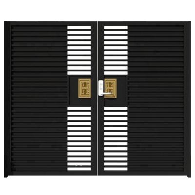 China Anti-theft DS Customized Villa Design Black Exterior Courtyard Entry Wrought Iron Lock Smart Entry Doors for sale