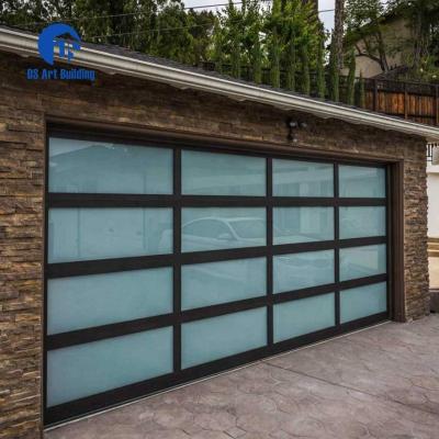 China DS anti-theft aluminum alloy frosted modern glass automatic garage door for modern villa garage door for sale