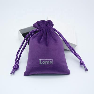 China Custom Logo Package Gfit Pouch Velvet Purple Jewelry Zipper Drawstring Pouch For Bracelets for sale