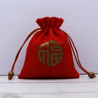 China Rope Handle Custom Design Pouch Wedding Red Jute Burlap Drawstring Bag Burlap With Customized Logo for sale