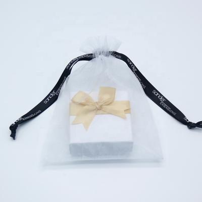 China White Custom Zipper Waist Logo Organza Pouch Wedding Favor Wrapping Gift Drawstring Organza Bag Pouch for sale