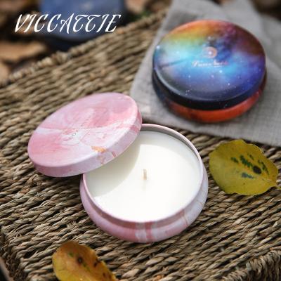 China Handmade Wholesale Fragrance Gifts Custom Tin Luxury Scented Candle Flameless Soy Lidded Wax for sale